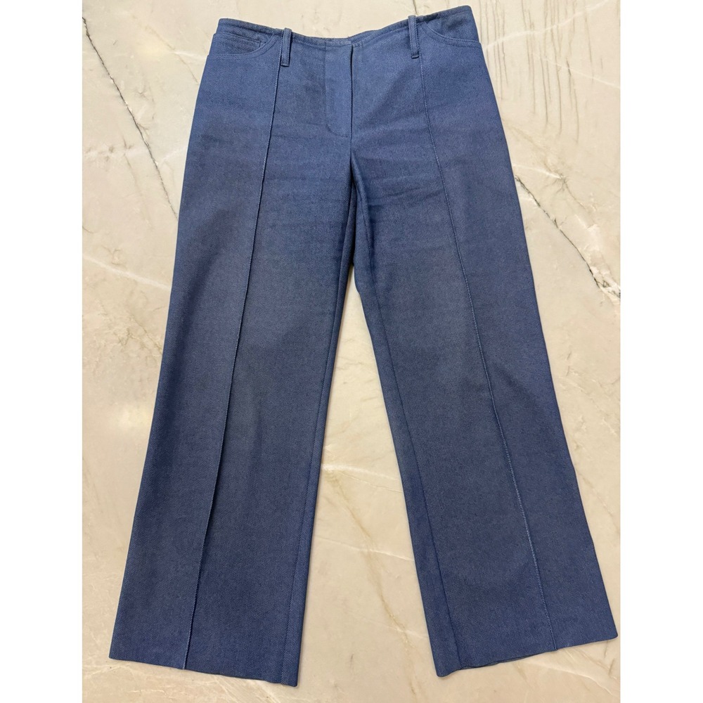 Trina Turk Blue Twill Wide Leg Pintuck Trousers Size 2 Mid Rise Professional 187